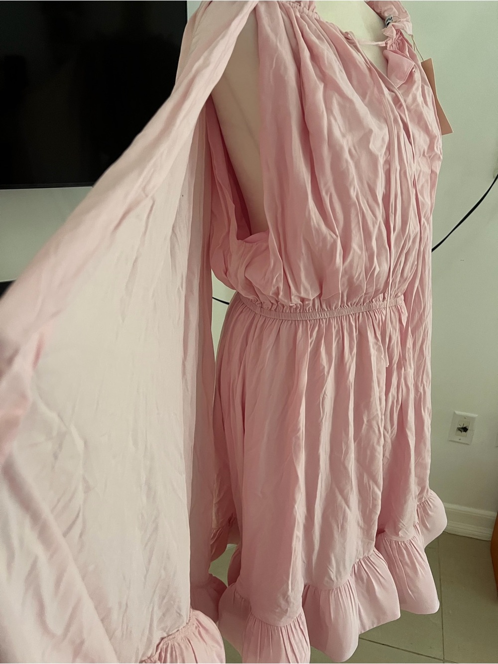 Women's Pink Mini Dress with Ruffle Hem - Picture 2 of 4